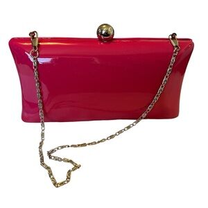 JNB Hot Pink Hard Case Modern Clutch/wristlet w/snap closure & sliver chain